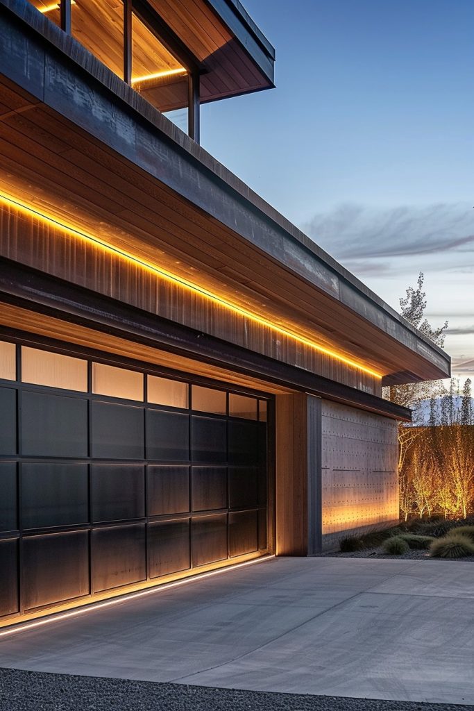 modern garage with LED lighting