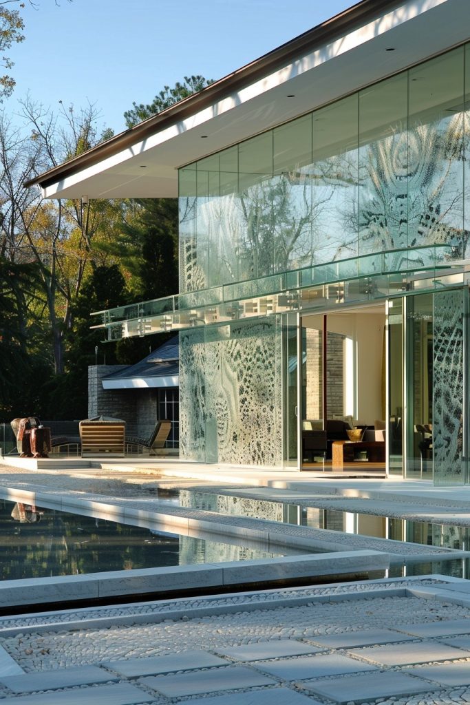 modern glass house etched glass