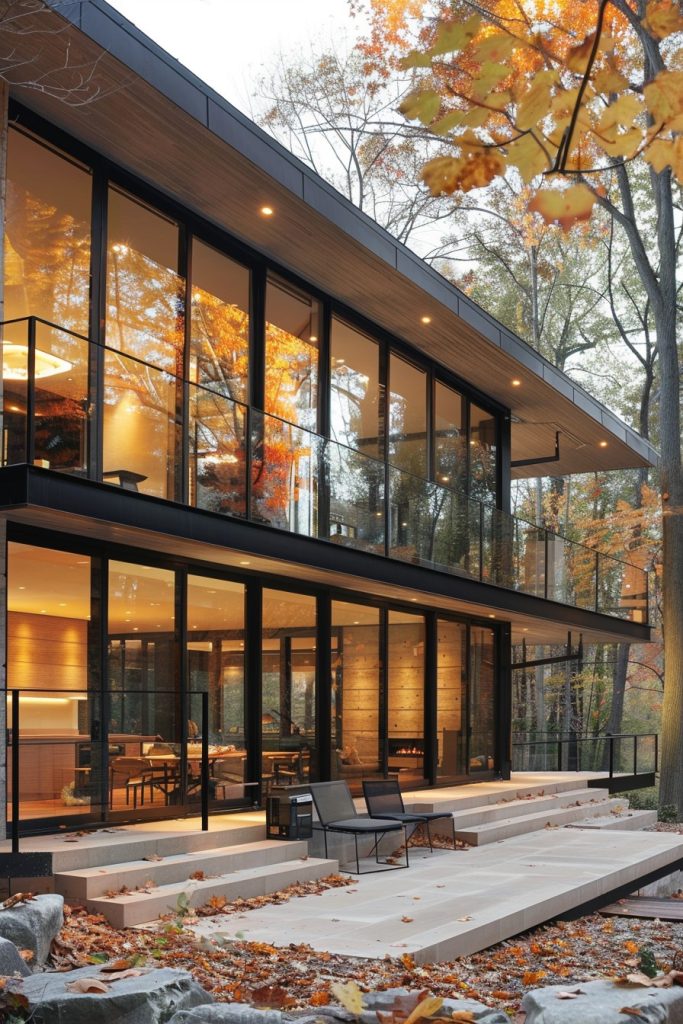 modern glass house with floor to ceiling windows