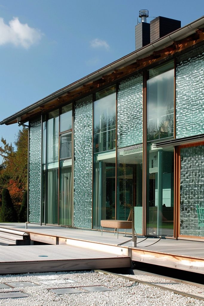 modern glass house with textured glass panels
