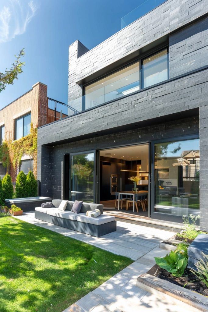 modern grey house with accent wall