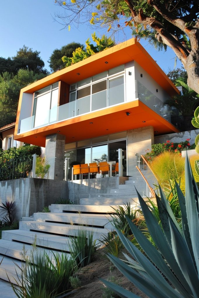 modern hillside house accent color