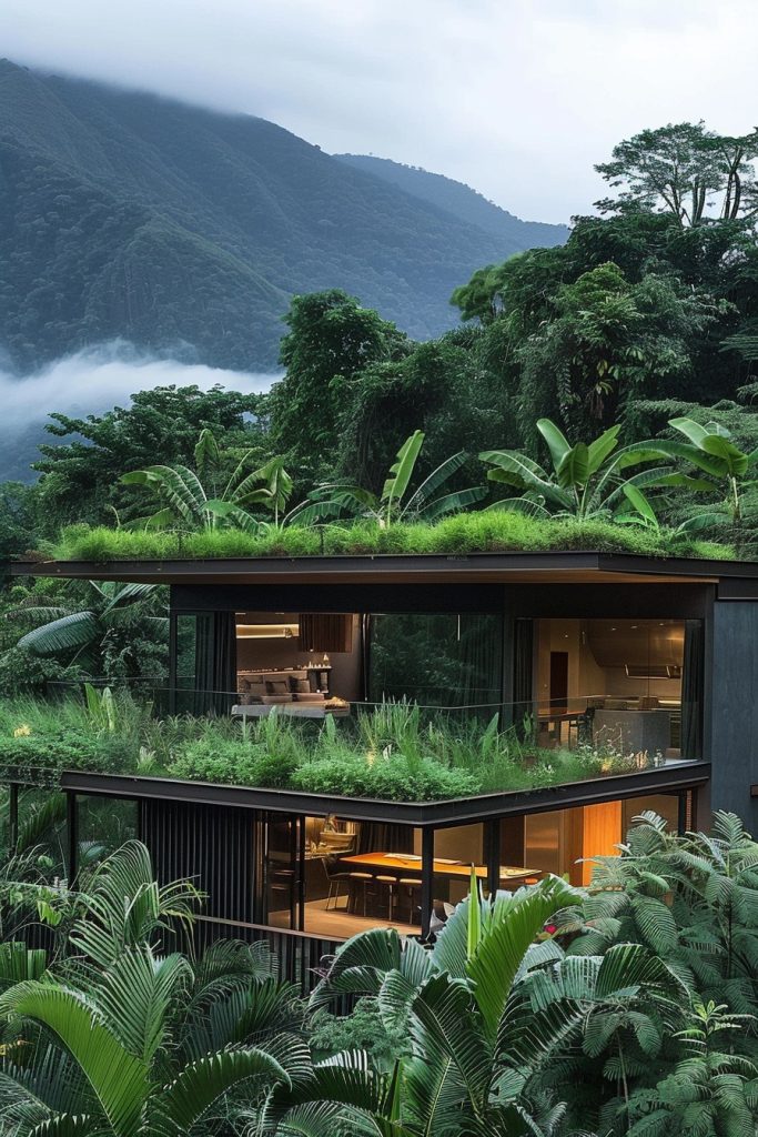 modern mountain cabin garden roof