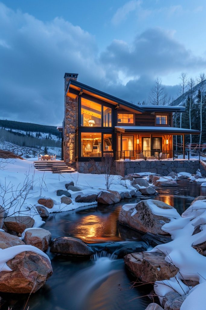 modern mountain cabin geothermal streams