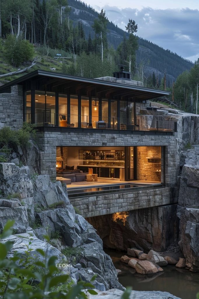 modern mountain cabin underground areas