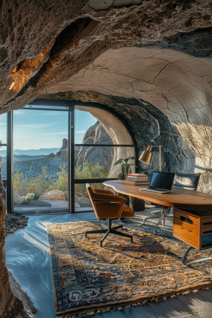 modern office in a cave