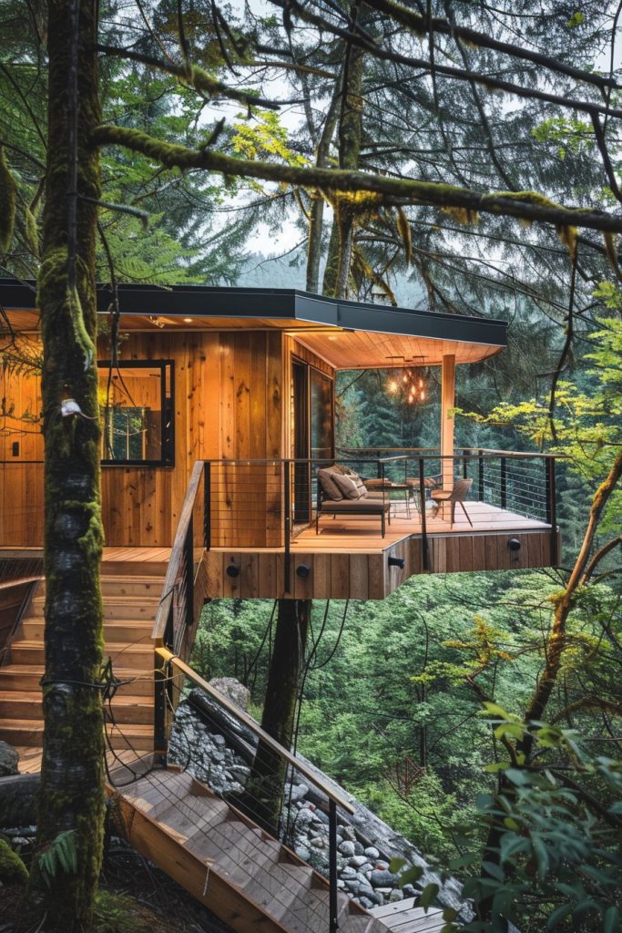 modern treehouse mountain cabin