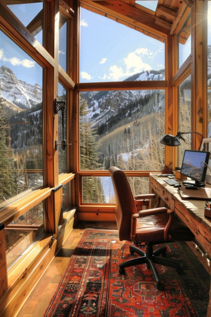 mountain cabin greenhouse home office