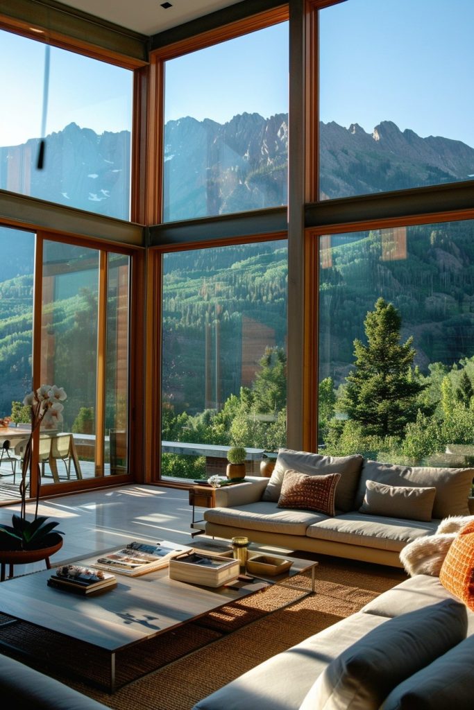 mountain home living room with panoramic views