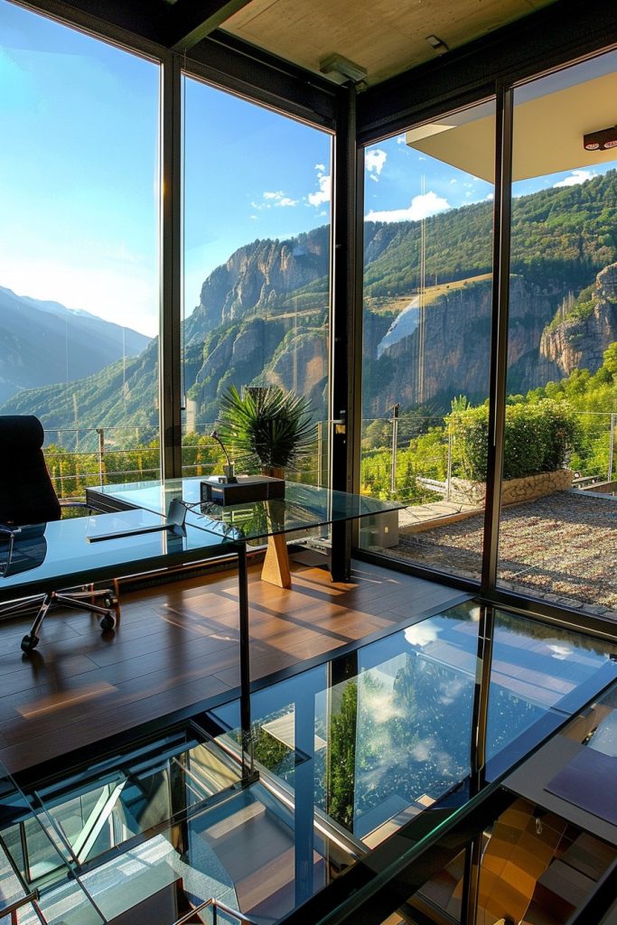 mountain home office glass floor