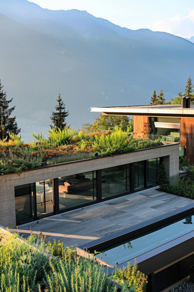 mountain home roof garden with view