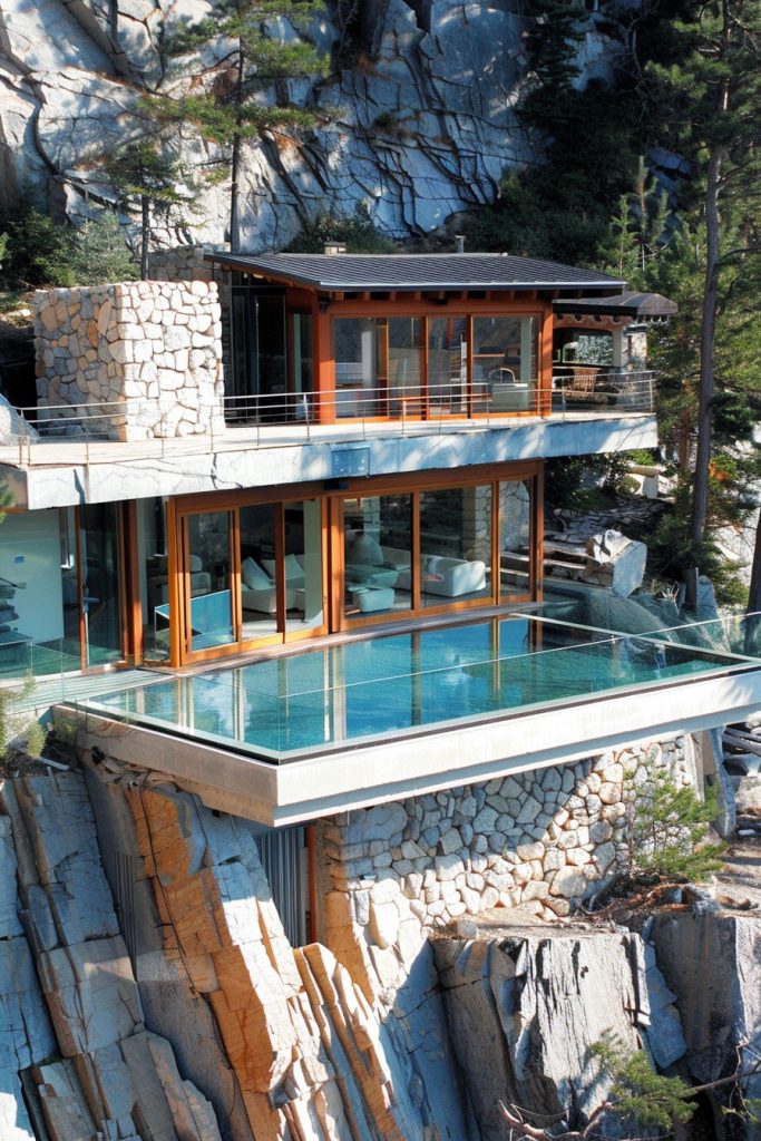 mountain house cliff edge pool