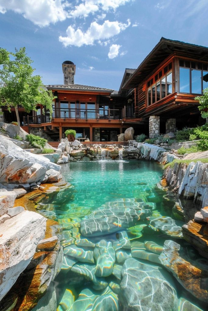 mountain house pool with rocks