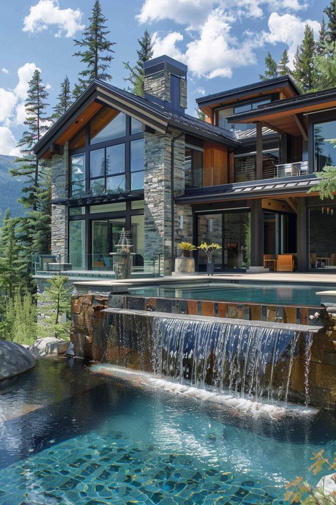 mountain house pools with waterfall