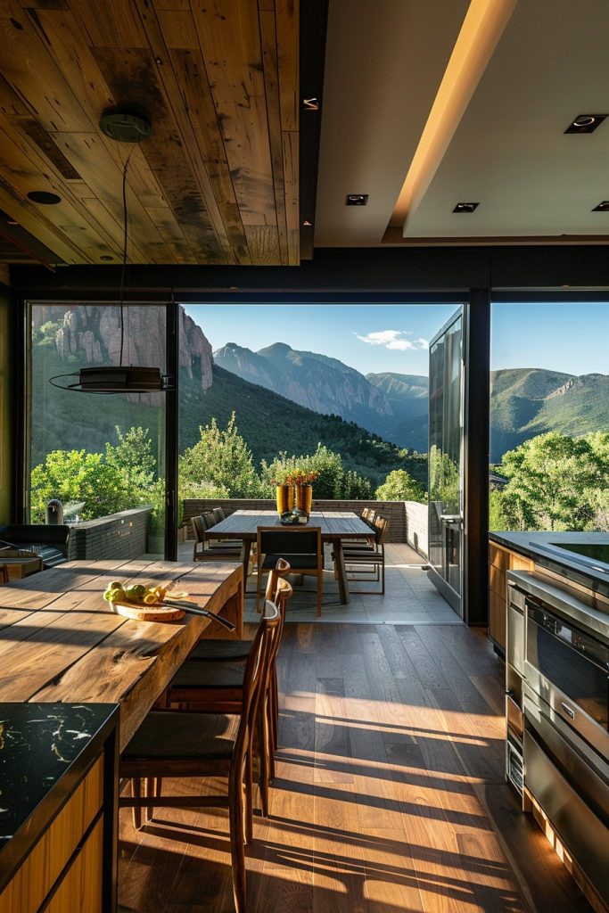 mountain kitchen with outdoor pace