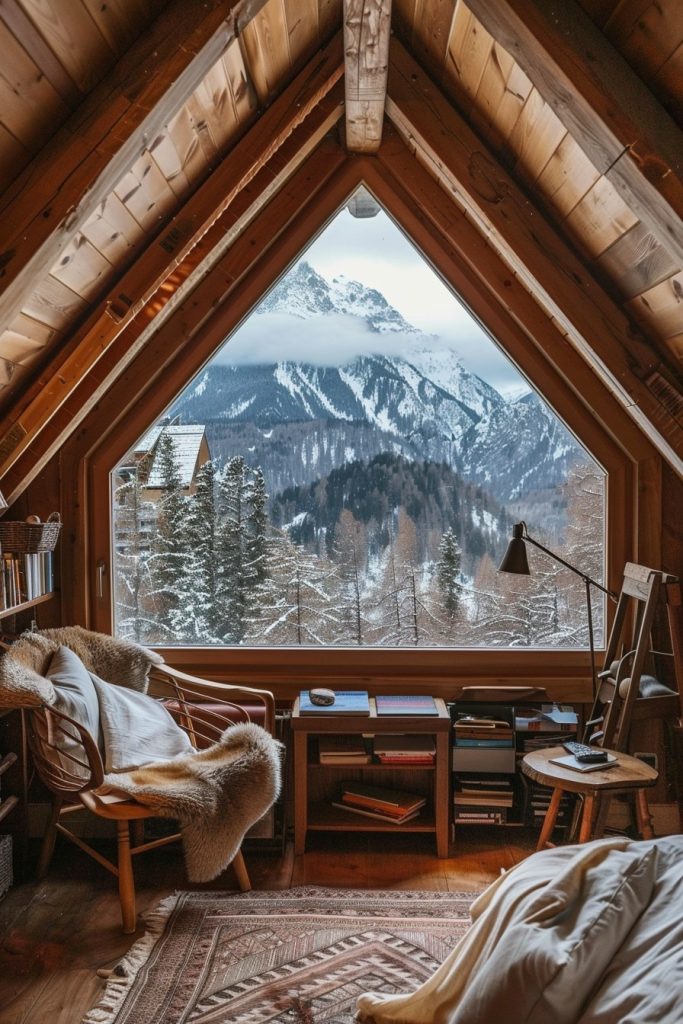 office nook in an attic with window