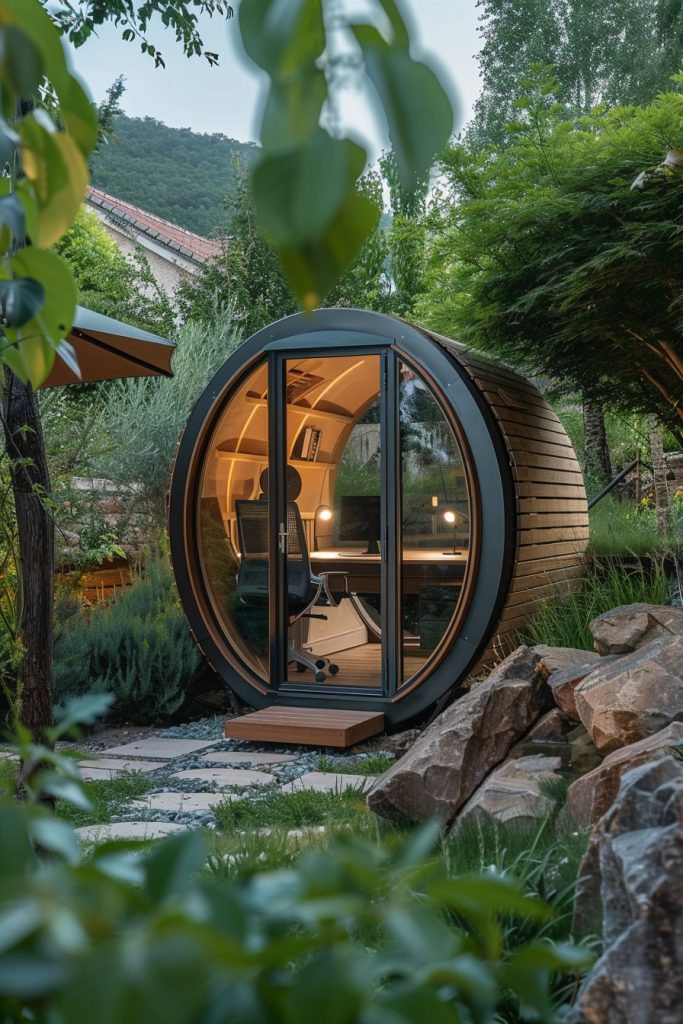 office pod in mountain home backyard