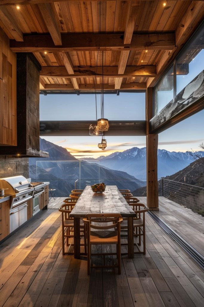 outdoor kitchen of mountain home