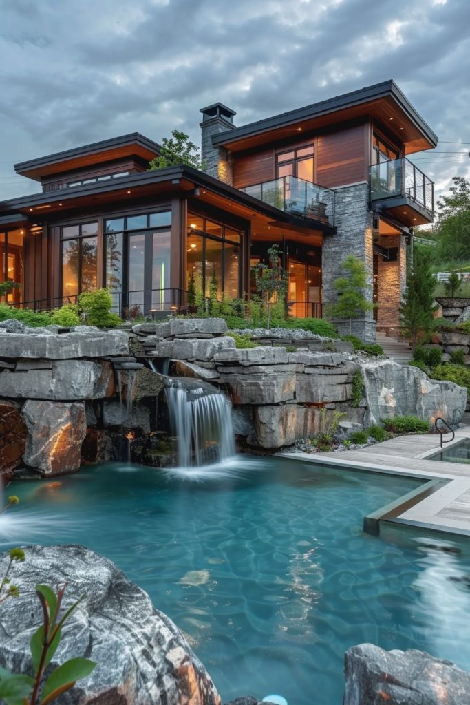 pool with rocks and waterfall