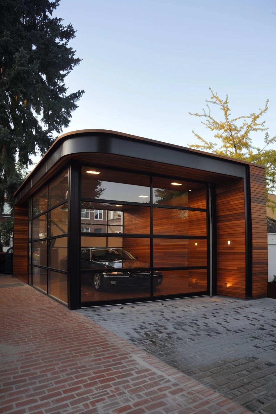prefab garage wooden full glass doors