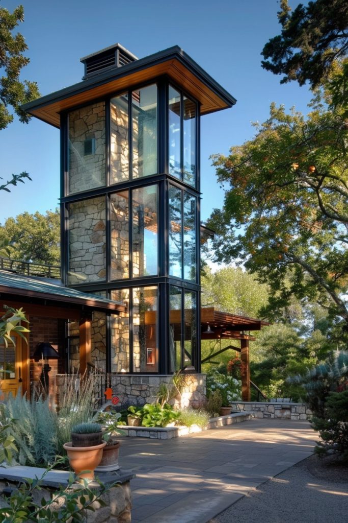 retro ranch with glass tower