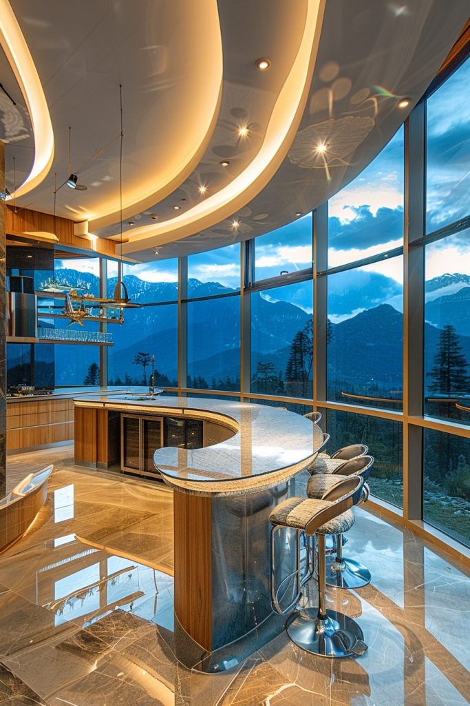 round kitchen bar with views