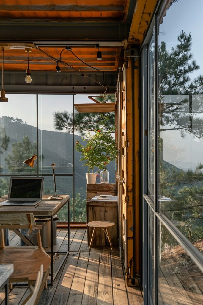 shipping container office in the mountains