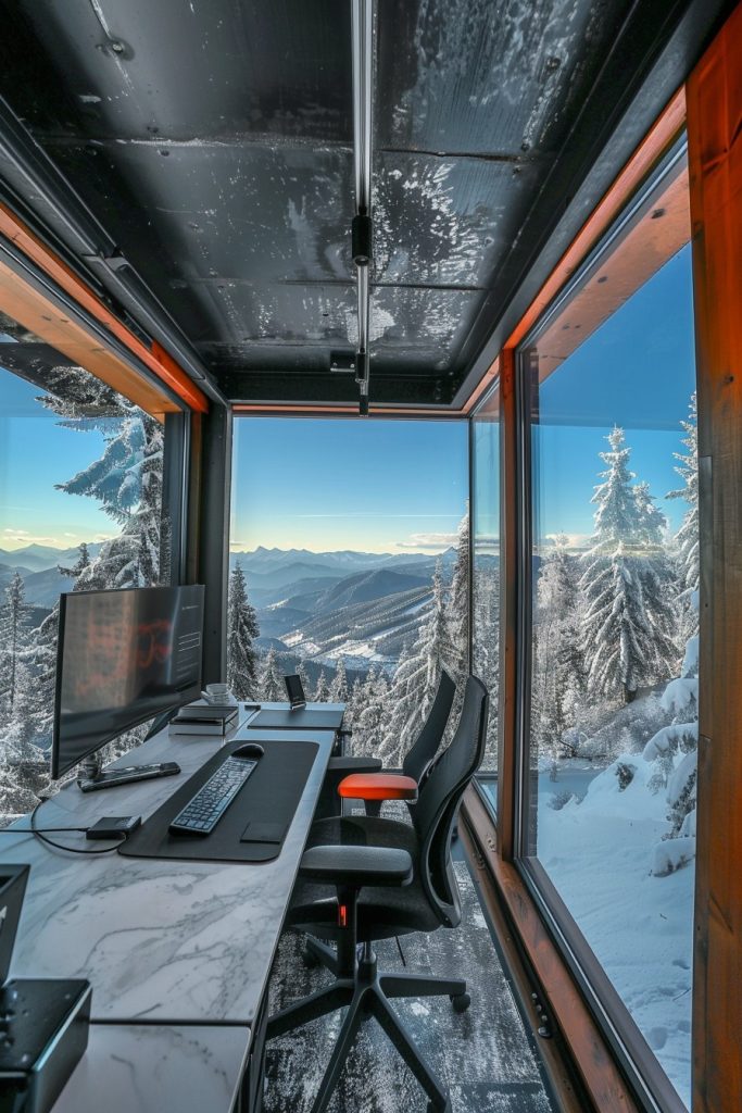 shipping container office with all glass walls