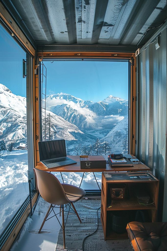 shipping container office with glass walls