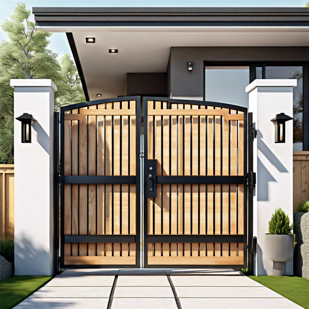 simple wooden gate with steel accents