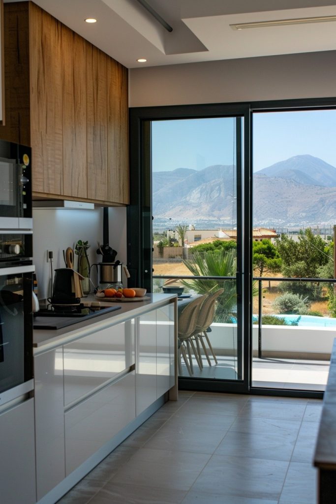 small kitchen with patio