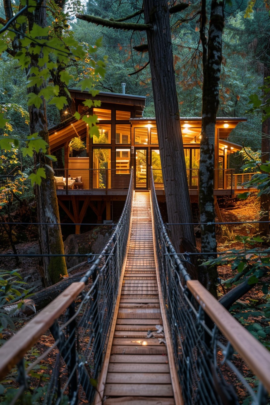 suspended bridge to cabin