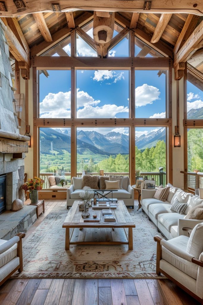 timber frame cabin interior