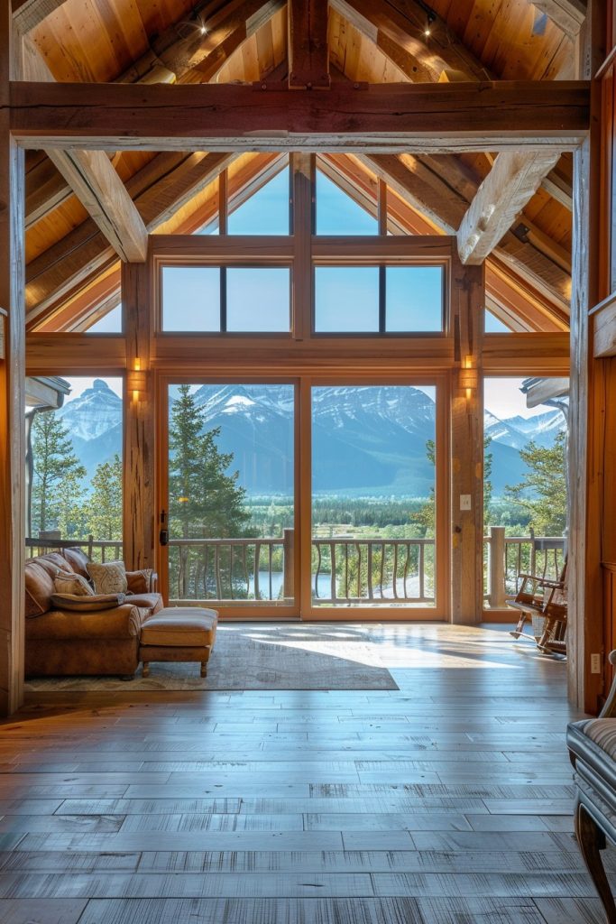 timber frame cabin panoramic windows