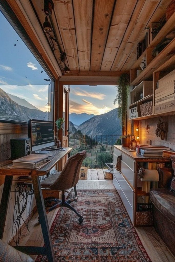 tiny home office on wheels interior