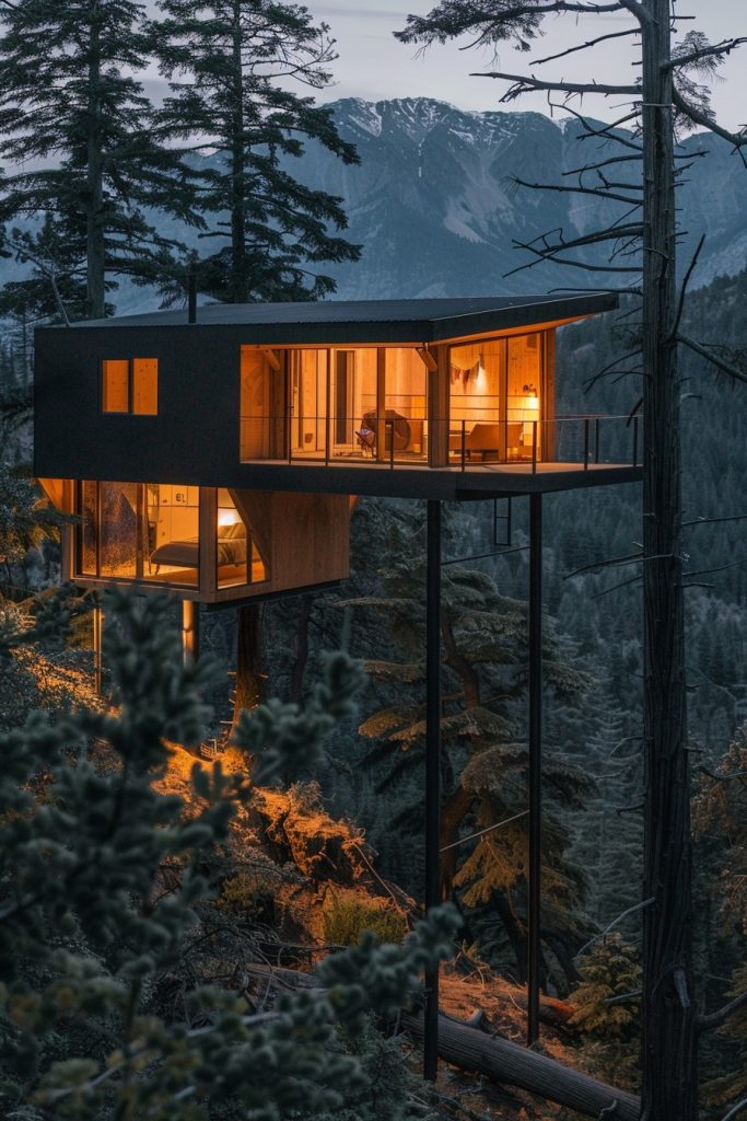 treetop cabin in the mountains