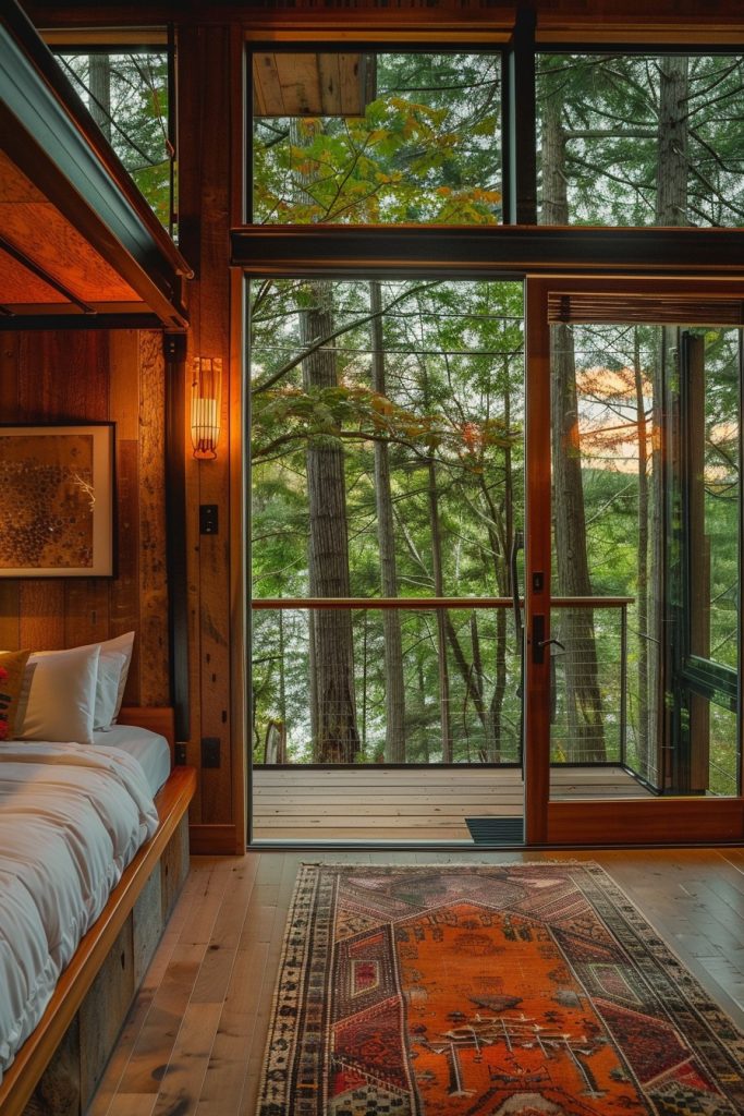 treetop cabin opening to balcony