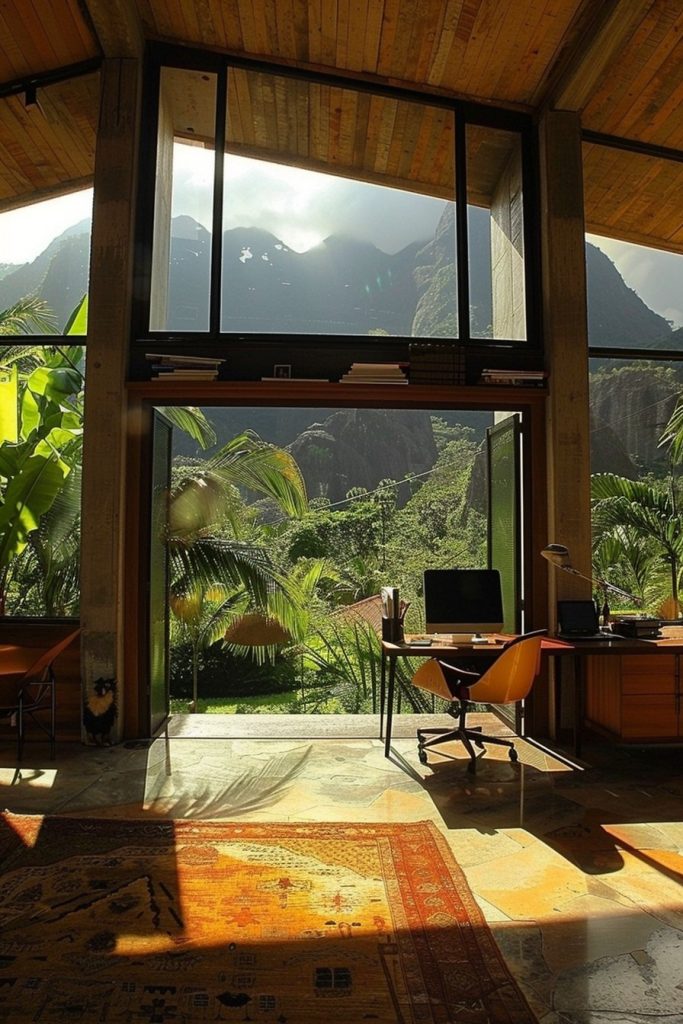 tropical cabin home office