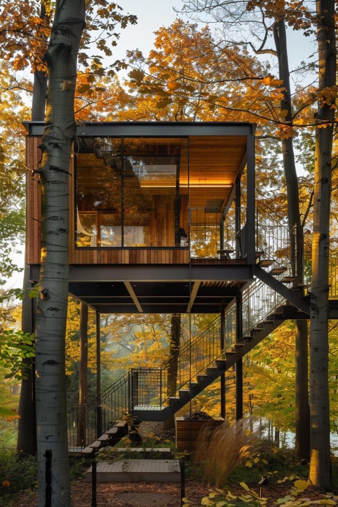 wood steel and glass cabin