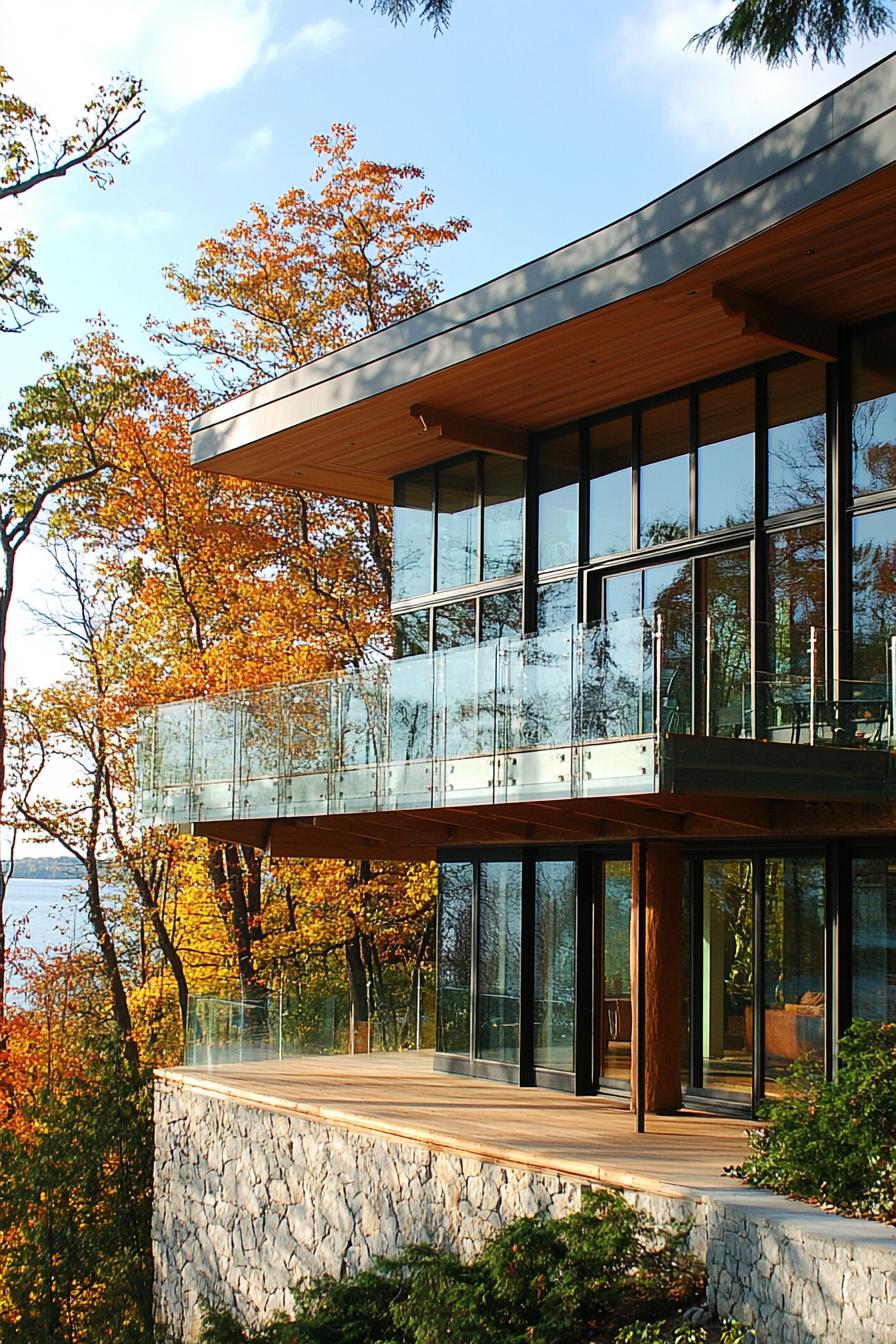 lakeside hill house with glass facade and large wraparound balconies with stunning lake views 3