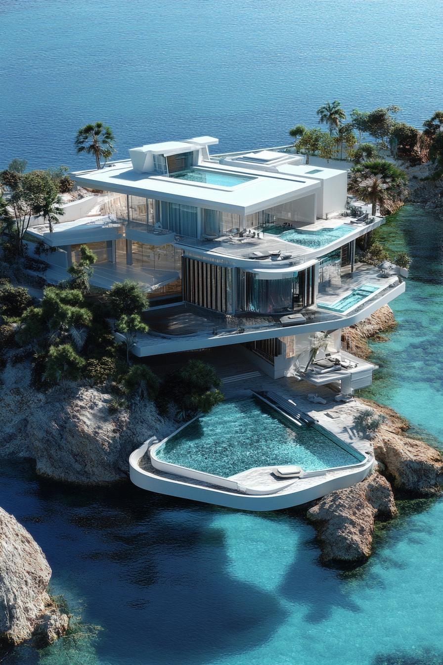 massive modern floating island mansion