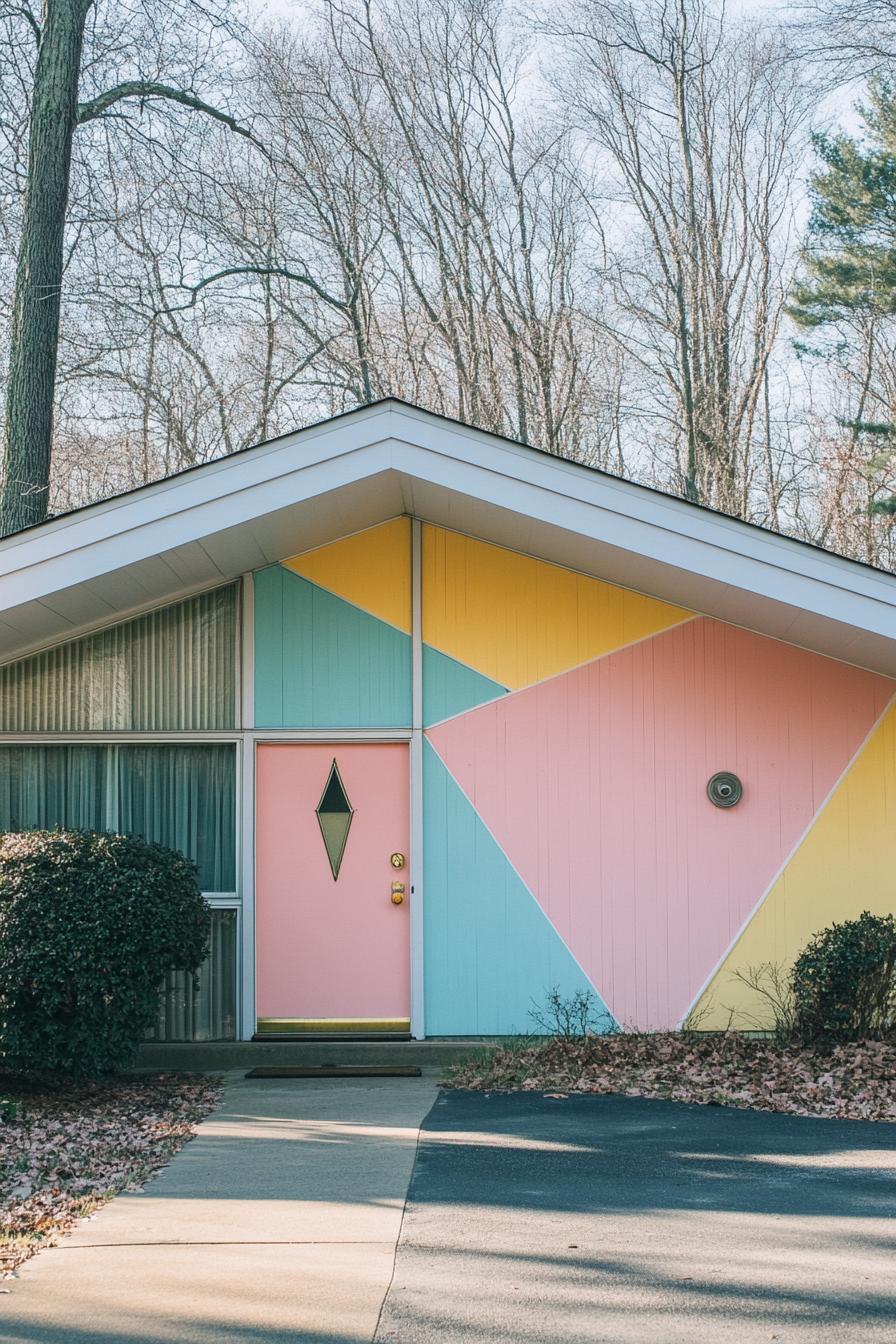 mid century modern 1950s style house geometric facade with pastel colors 1