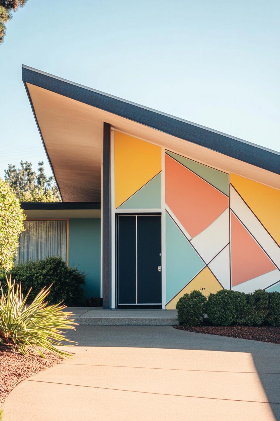 mid century modern 1950s style house geometric facade with pastel colors 2