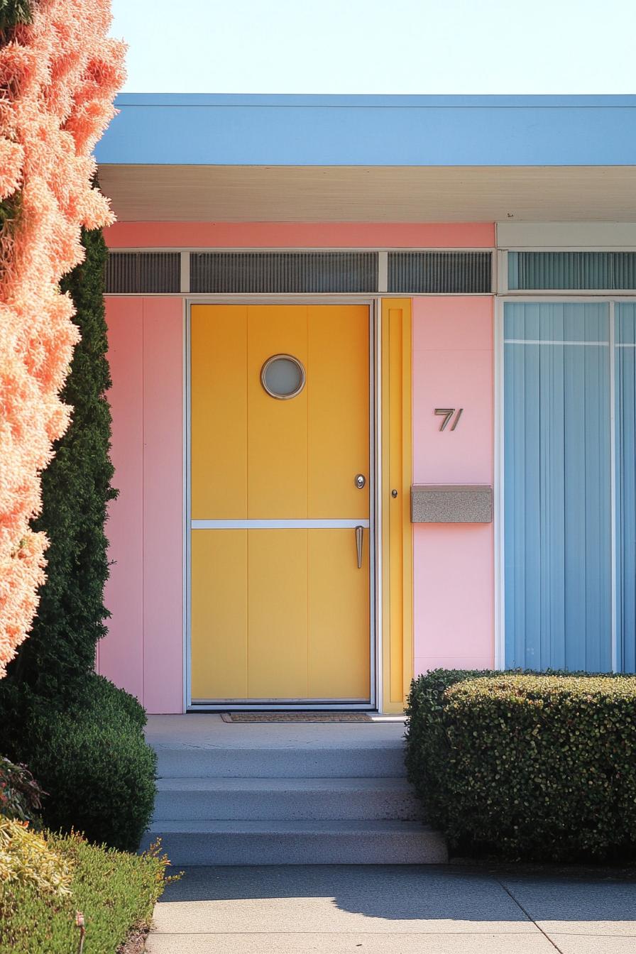 mid century modern 1950s style house geometric facade with pastel colors 3