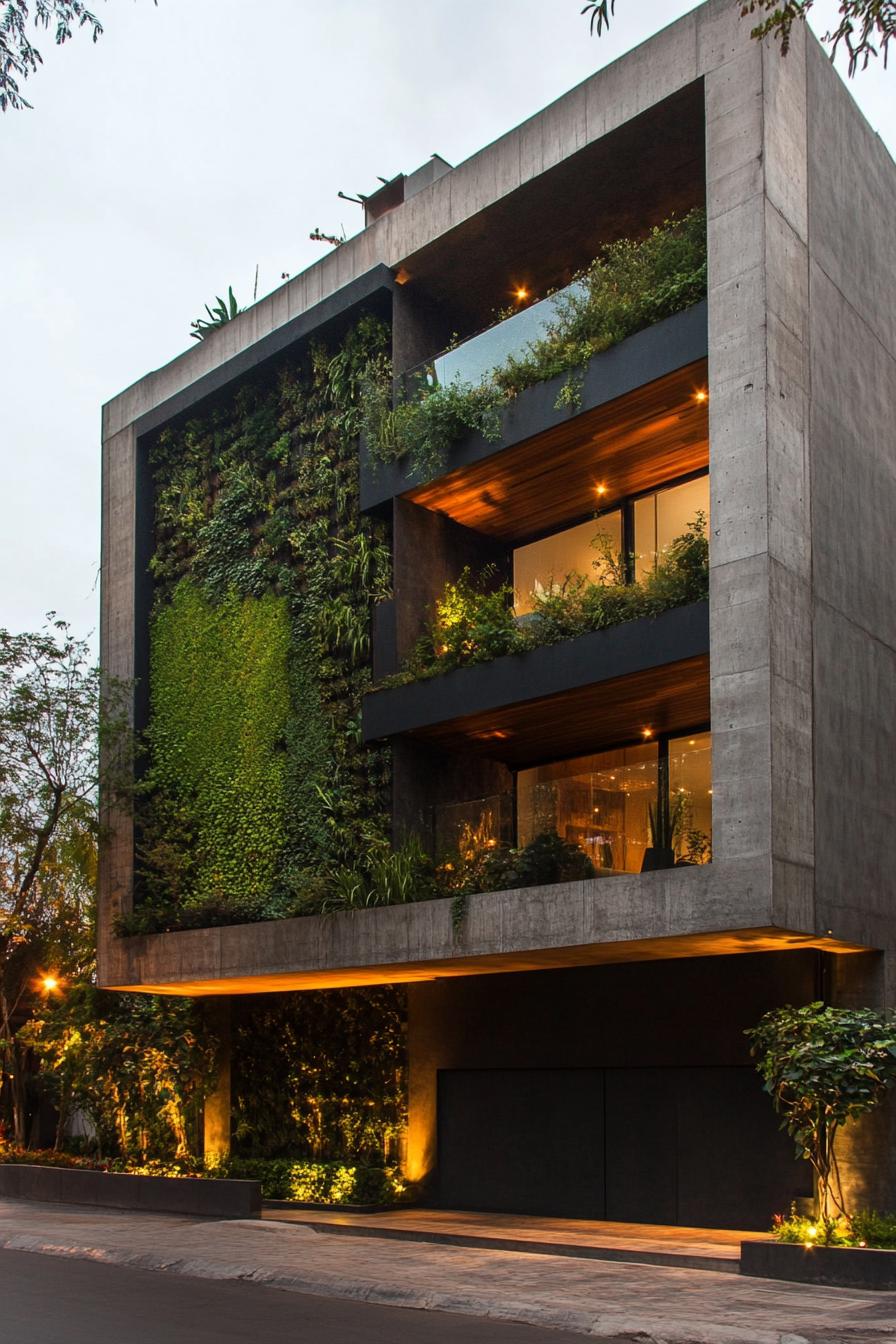 minimalist concrete modern house facade with vertical garden 1