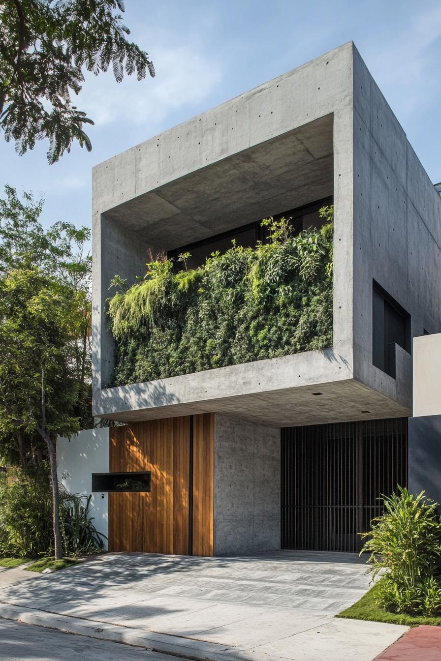 minimalist concrete modern house facade with vertical garden 2