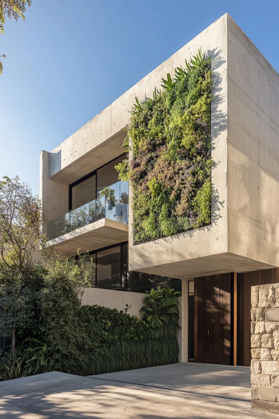 minimalist concrete modern house facade with vertical garden 3