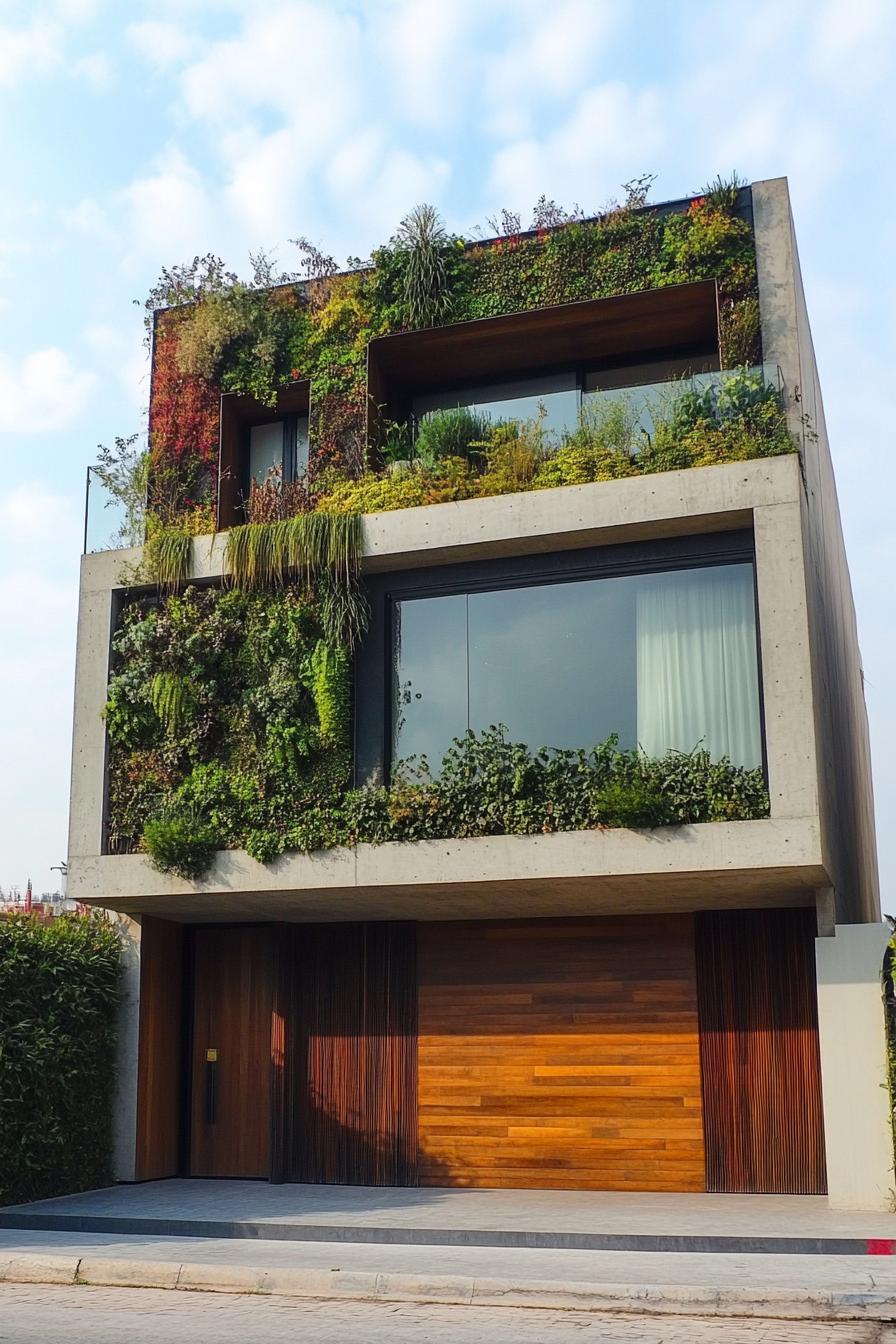 minimalist concrete modern house facade with vertical garden