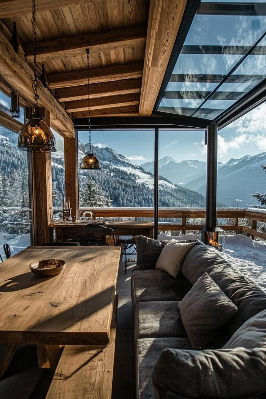 modern Alpine winter chalet with glass roof 1