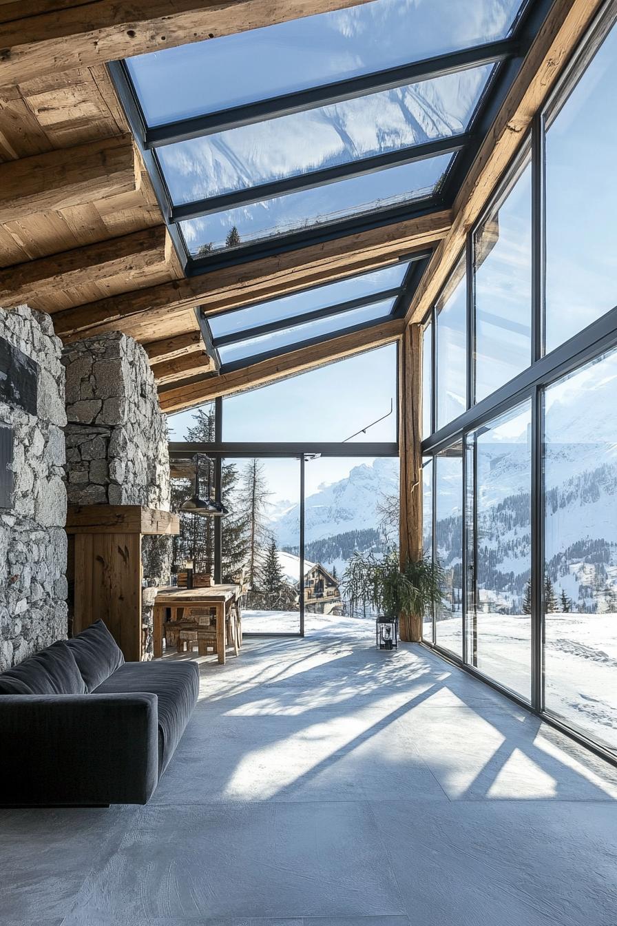 modern Alpine winter chalet with glass roof 3